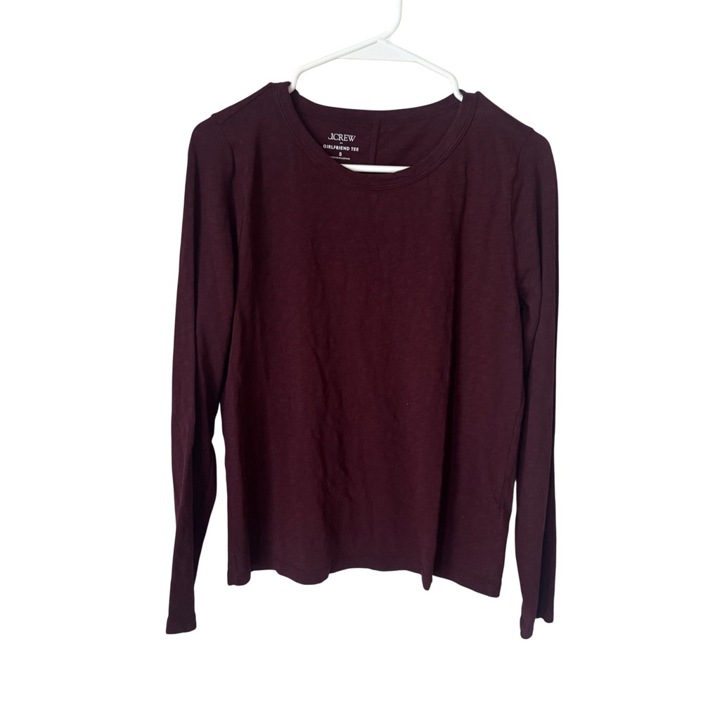 J.Crew Girlfriend Tee Long Sleeve Burgundy Slub Cotton Crew Neck Top Small